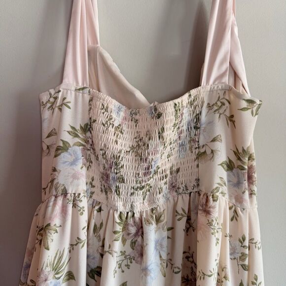 Mine Floral Corset Satin Tie Strap Cottagecore Regency Picnic Midi Dress Large - Picture 8 of 9